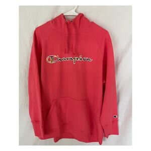 Women's Champion hoodie, pink, cotton, fleece lined, XL, colorful logo casual